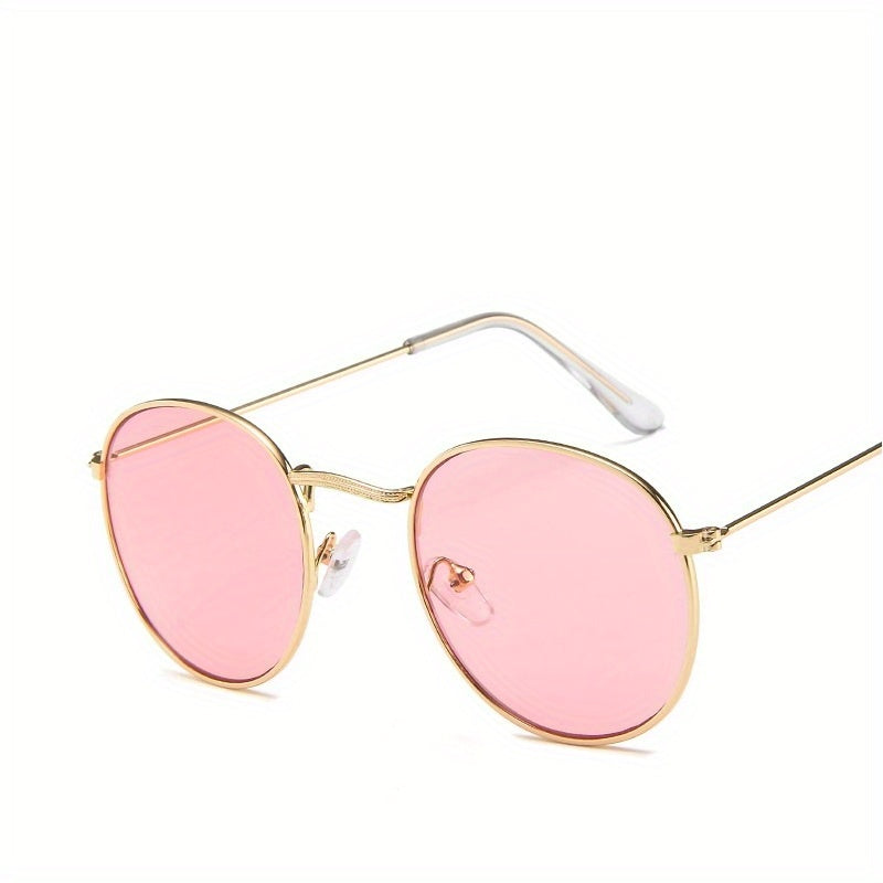 Women’s Retro Round Metal Sunglasses – Mirrored Fashion Shades, Stylish Composite Frame, Summer UV Protection Eyewear