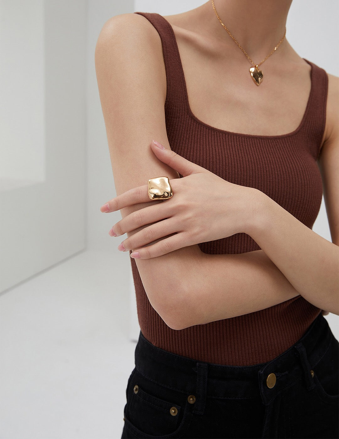 Exaggerated Square Concave-Convex Ring – Sculptural Elegance in Gold Vermeil