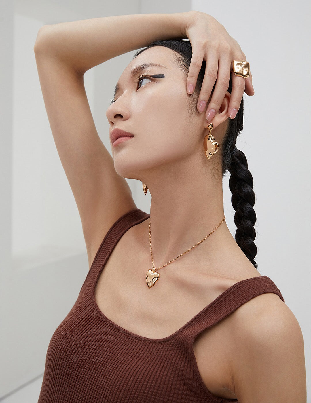 Exaggerated Square Concave-Convex Ring – Sculptural Elegance in Gold Vermeil