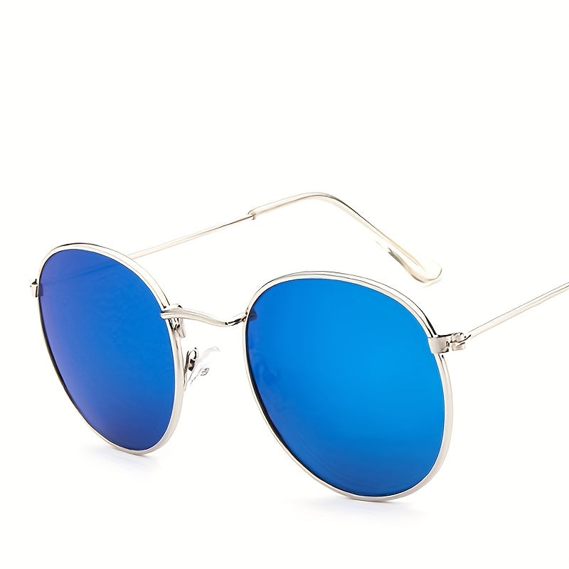 Women’s Retro Round Metal Sunglasses – Mirrored Fashion Shades, Stylish Composite Frame, Summer UV Protection Eyewear