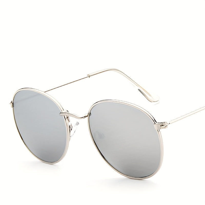 Women’s Retro Round Metal Sunglasses – Mirrored Fashion Shades, Stylish Composite Frame, Summer UV Protection Eyewear