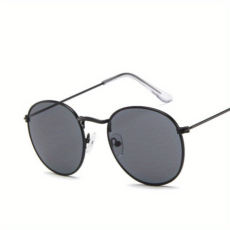Women’s Retro Round Metal Sunglasses – Mirrored Fashion Shades, Stylish Composite Frame, Summer UV Protection Eyewear