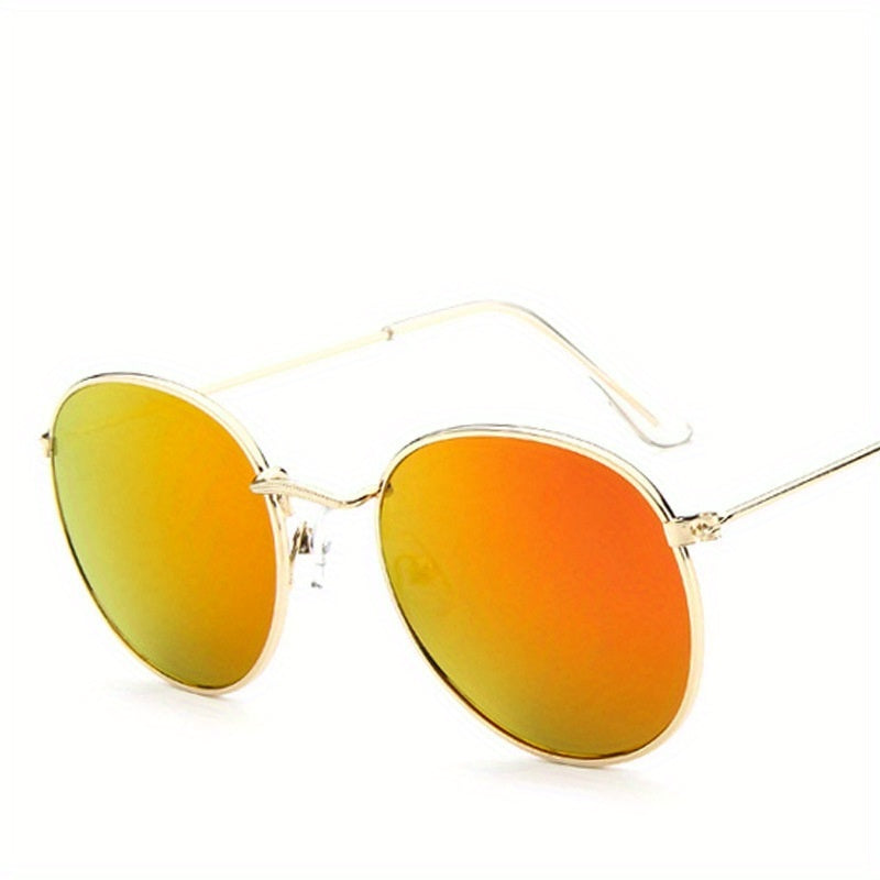 Women’s Retro Round Metal Sunglasses – Mirrored Fashion Shades, Stylish Composite Frame, Summer UV Protection Eyewear