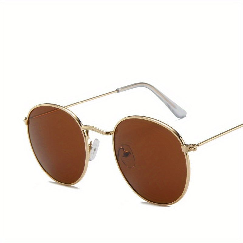 Women’s Retro Round Metal Sunglasses – Mirrored Fashion Shades, Stylish Composite Frame, Summer UV Protection Eyewear