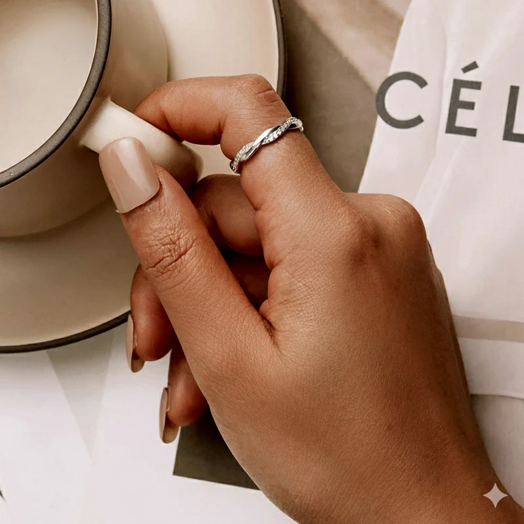 WOSTU 925 Sterling Silver Shimmering Wish Ring – Elegant Stackable Zircon Band Inspired by Timeless Roman Fashion