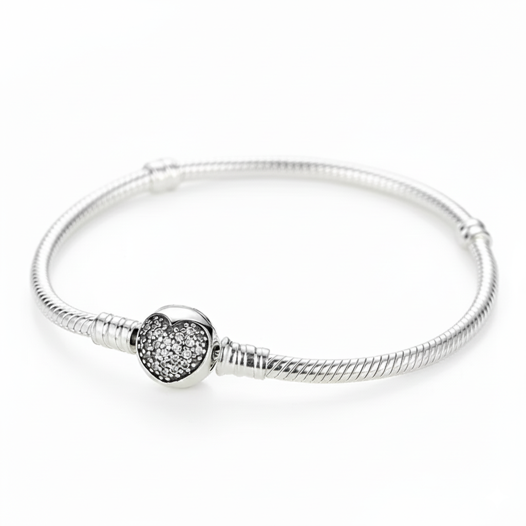 BAMOER Authentic 100% 925 Sterling Silver Classic Snake Chain Bangle & Bracelet for Women Pave Setting CZ Fine Jewelry PAS916