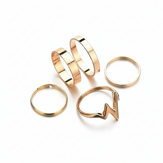 ZHEGUOYAOLU 5-Piece Glossy Ring Set – Trendy Women’s Crystal Rings in Gold & Silver