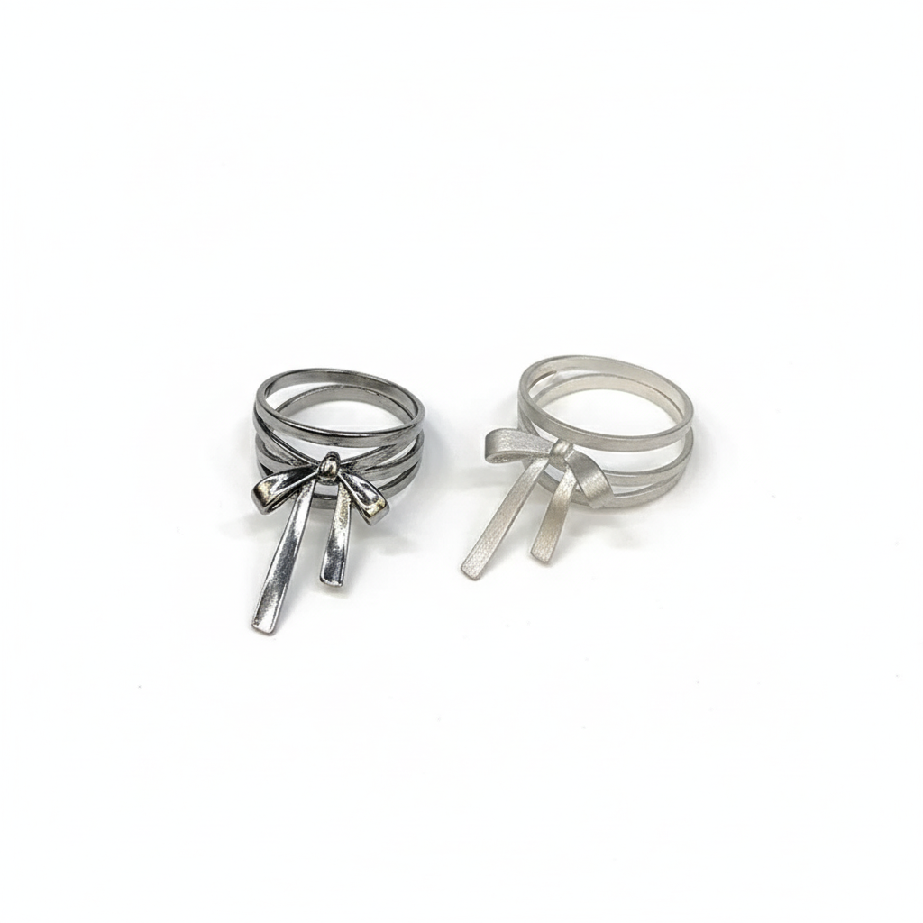 Yerik Y2K Ribbon Bow-Knot Ring & Ear Cuff Set – Ballet Aesthetic K-Pop Inspired Women’s Jewellery