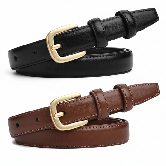 In Rome Duo Set – Women’s PU Leather Belts with Retro Needle Buckle (2 Pieces)