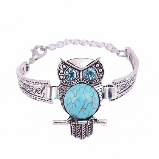 In Rome Athena Bracelet – Vintage Owl Charm with Turquoise Stone Accent