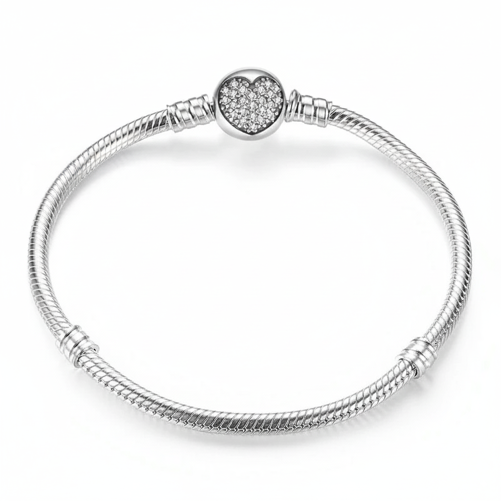 BAMOER Authentic 100% 925 Sterling Silver Classic Snake Chain Bangle & Bracelet for Women Pave Setting CZ Fine Jewelry PAS916