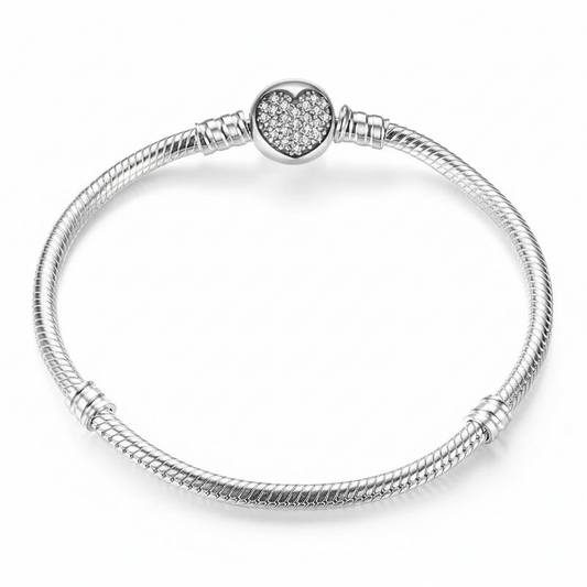 BAMOER Authentic 100% 925 Sterling Silver Classic Snake Chain Bangle & Bracelet for Women Pave Setting CZ Fine Jewelry PAS916