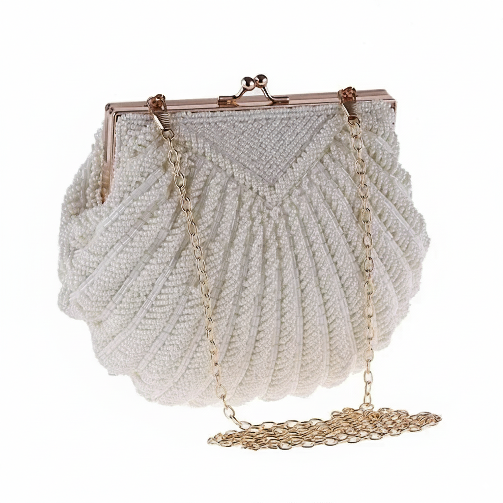 Jonlily Pearl Beaded Evening Clutch Bag – Women’s Wedding & Party Handbag with Shell Design and Chain Strap