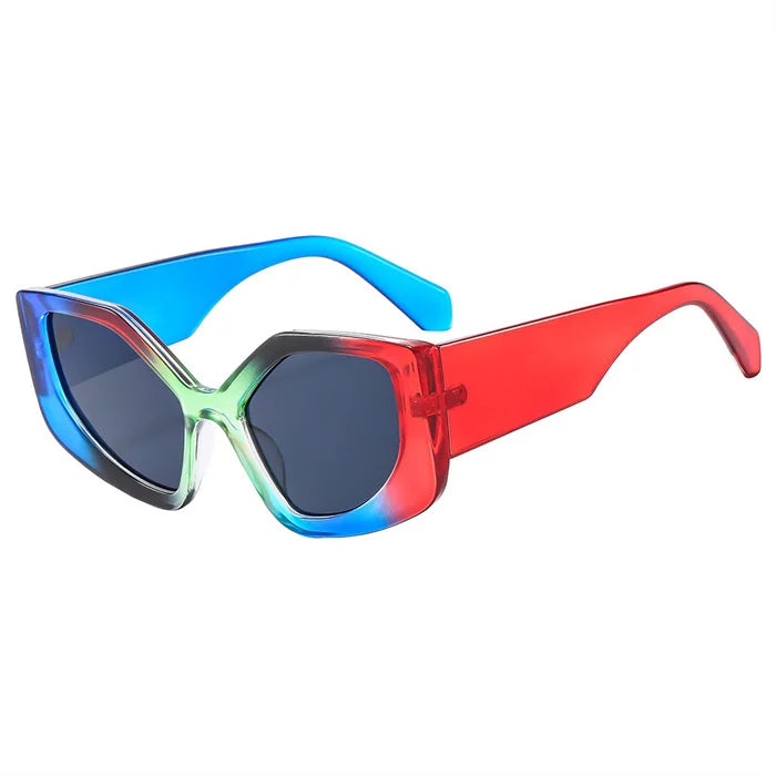 Runway Rainbow Sunglasses – Irregular Polygonal Frames with UV400 Protection, Bold Y2K Statement for Women