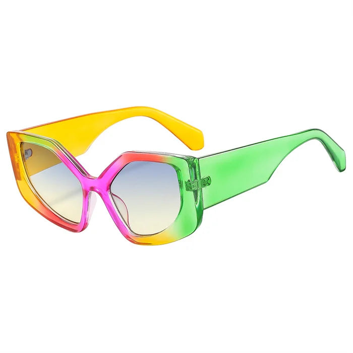 Runway Rainbow Sunglasses – Irregular Polygonal Frames with UV400 Protection, Bold Y2K Statement for Women