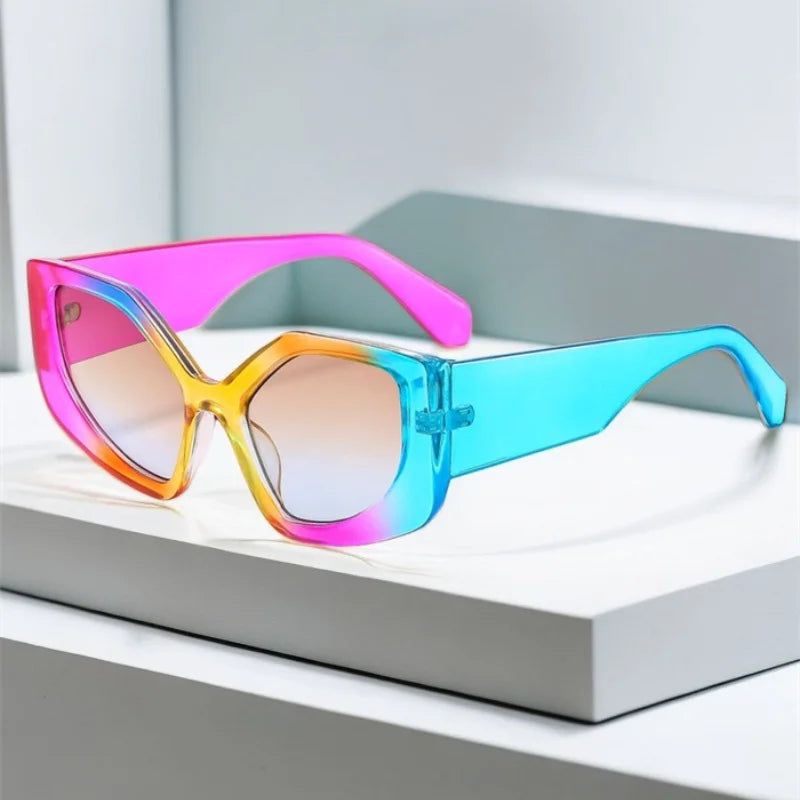 Runway Rainbow Sunglasses – Irregular Polygonal Frames with UV400 Protection, Bold Y2K Statement for Women