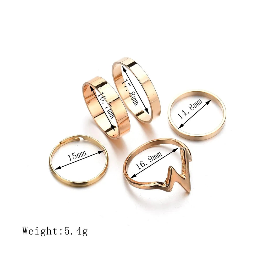 ZHEGUOYAOLU 5-Piece Glossy Ring Set – Trendy Women’s Crystal Rings in Gold & Silver