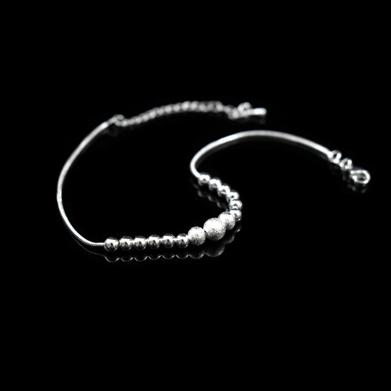 Mare Anklet – 925 Sterling Silver Beaded Charm with Frosted Finish