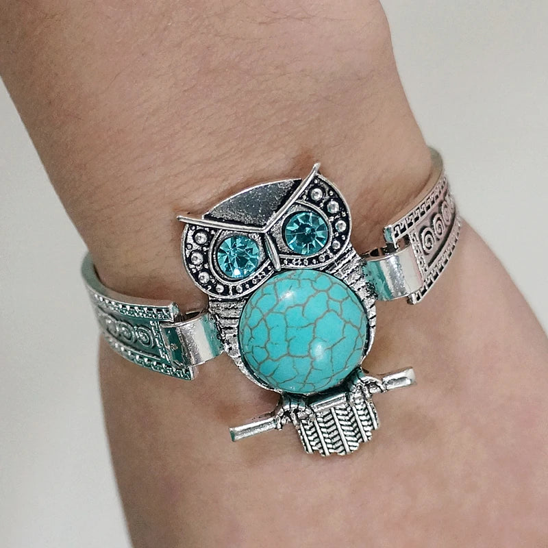 In Rome Athena Bracelet – Vintage Owl Charm with Turquoise Stone Accent