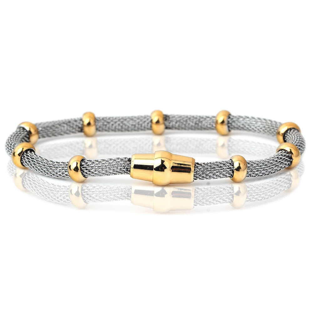 Axis Bracelet – Stainless Steel Magnetic Mesh in Gold, Silver & Black
