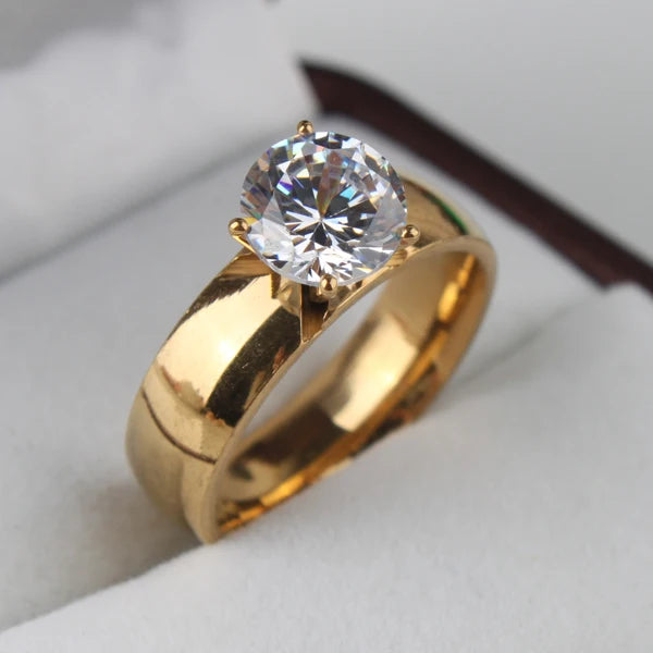 6mm Light Zircon CZ  gold color Stainless Steel finger rings men women  jewelry  wholesale lots