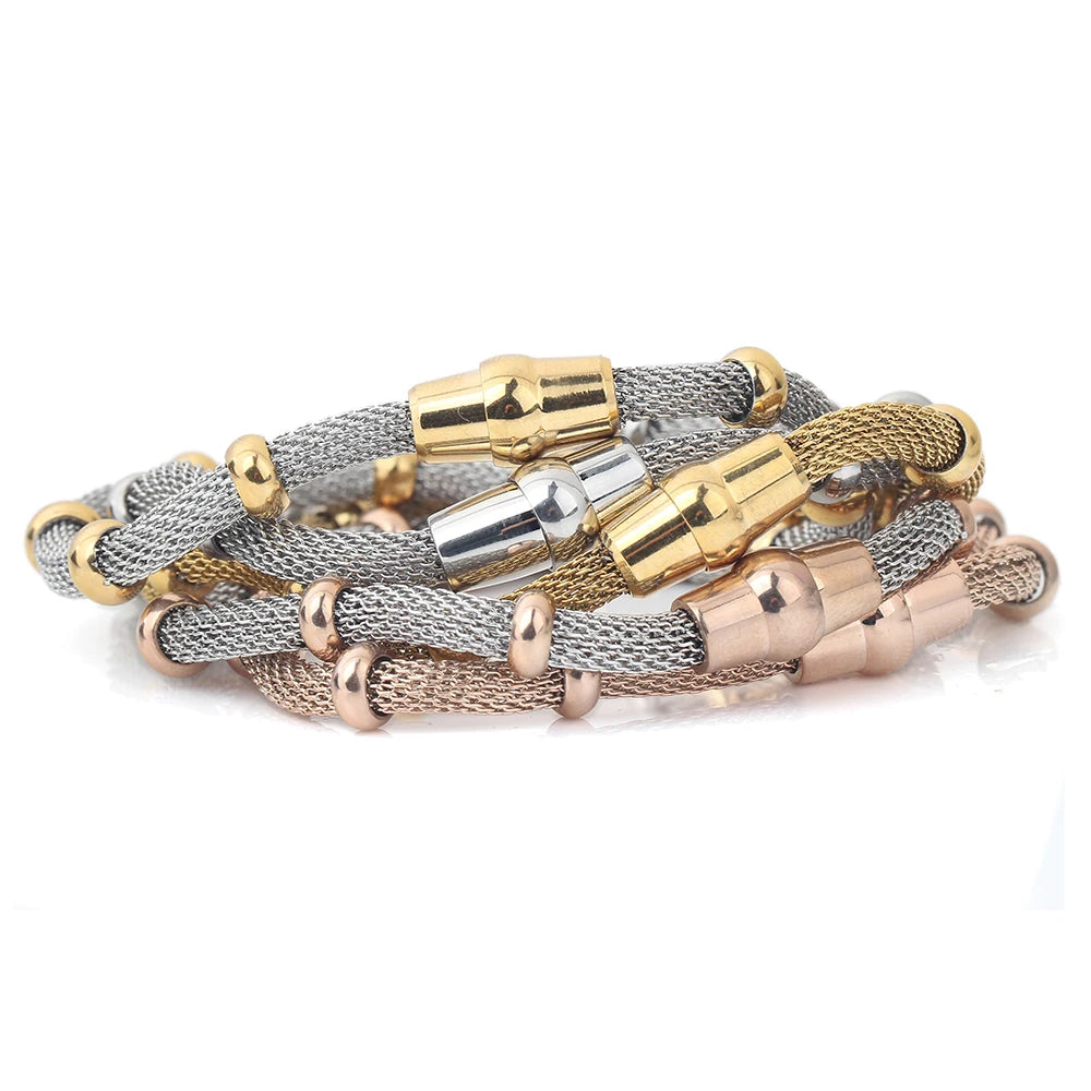 Axis Bracelet – Stainless Steel Magnetic Mesh in Gold, Silver & Black