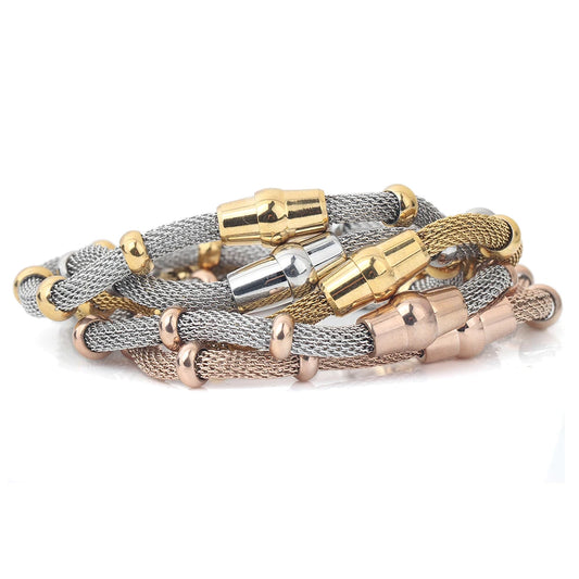 Axis Bracelet – Stainless Steel Magnetic Mesh in Gold, Silver & Black