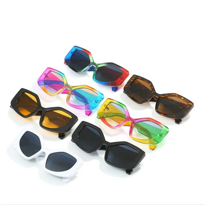 Runway Rainbow Sunglasses – Irregular Polygonal Frames with UV400 Protection, Bold Y2K Statement for Women