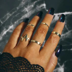 ZHEGUOYAOLU 5-Piece Glossy Ring Set – Trendy Women’s Crystal Rings in Gold & Silver