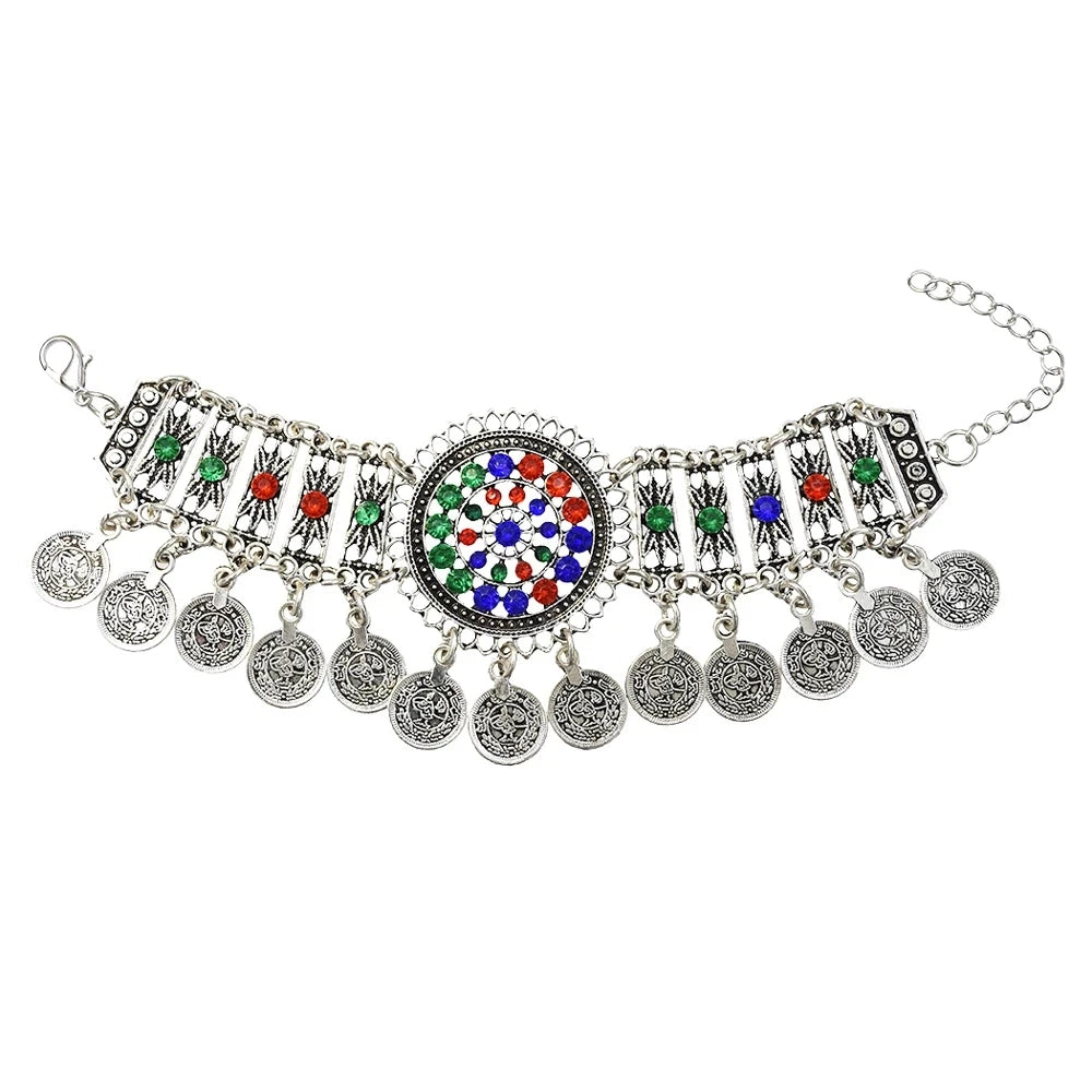 ✨ Bohemian Gypsy Coin Bracelet – Vintage Festival Statement Jewelry with Floral & Tribal Accents, Adjustable Metal Charm for Women