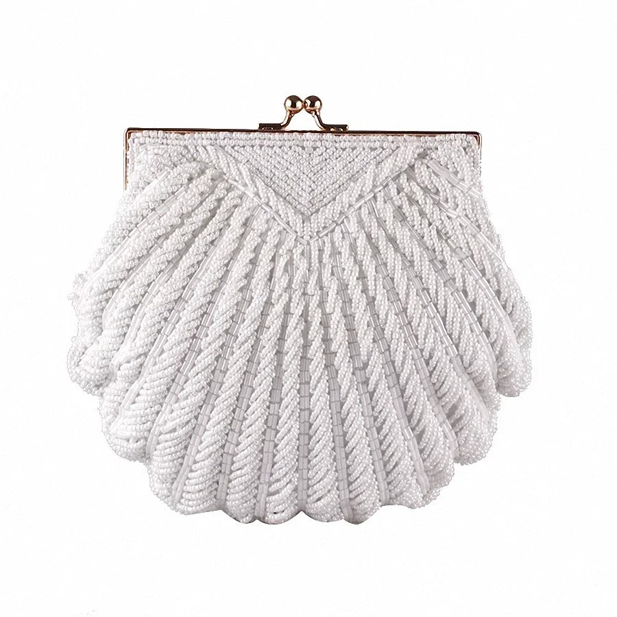 Jonlily Pearl Beaded Evening Clutch Bag – Women’s Wedding & Party Handbag with Shell Design and Chain Strap