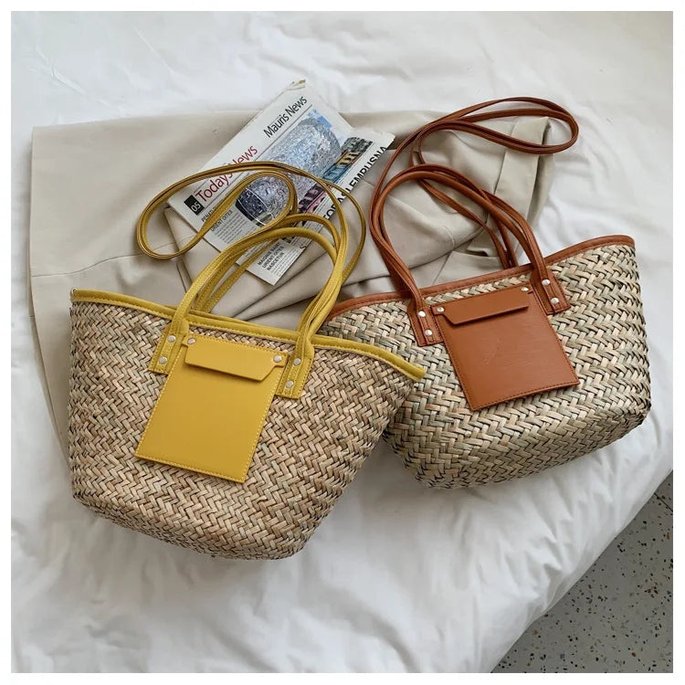 In Rome Capri Bag – Handmade Straw Tote with Chain Detail and Large Capacity