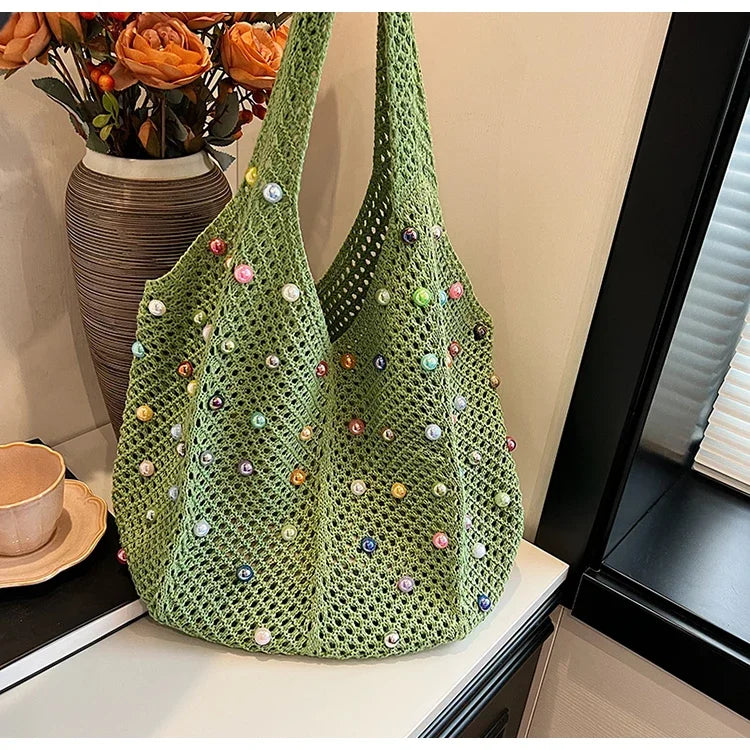 In Rome Ischia Woven Tote – Summer Resort Cotton Shoulder Bag for Beach & Casual Chic