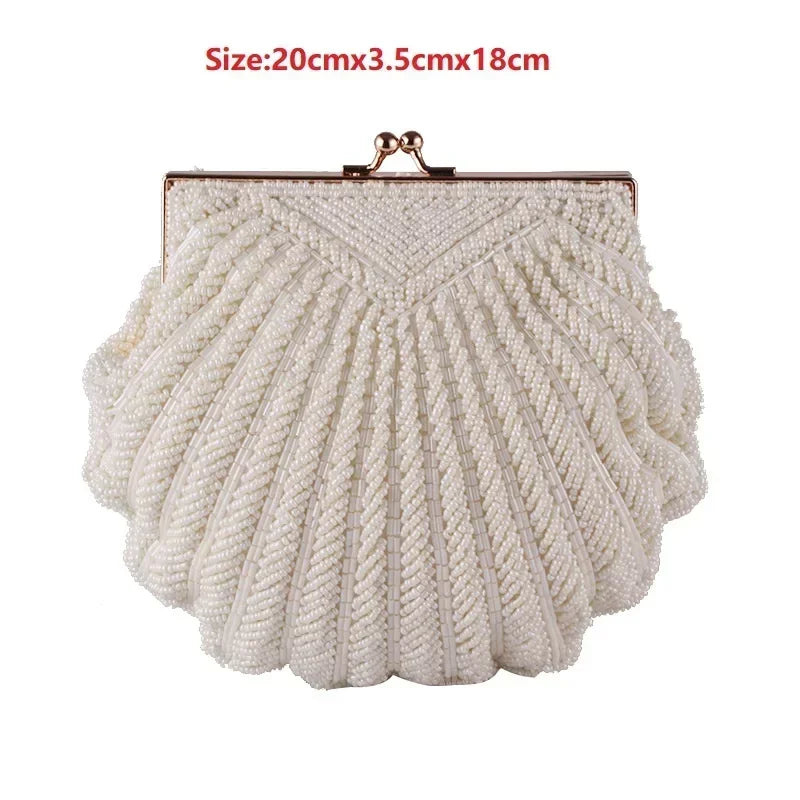 Jonlily Pearl Beaded Evening Clutch Bag – Women’s Wedding & Party Handbag with Shell Design and Chain Strap