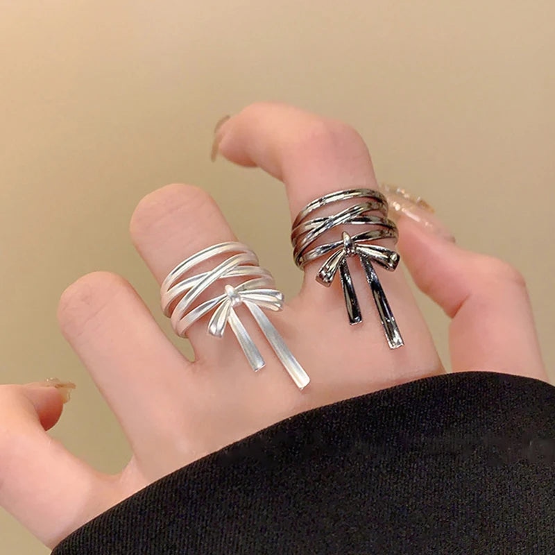 Yerik Y2K Ribbon Bow-Knot Ring & Ear Cuff Set – Ballet Aesthetic K-Pop Inspired Women’s Jewellery