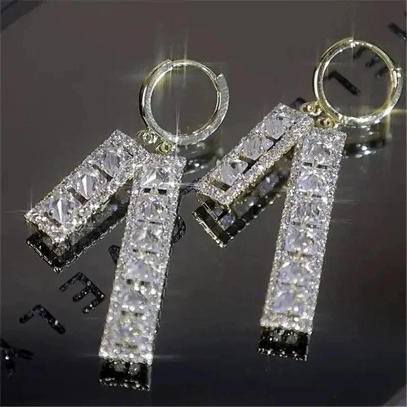 New Fashion Elegant Rectangular Zircon Drop Earrings – Timeless Women’s Jewelry for Weddings, Parties & Premium Gifts