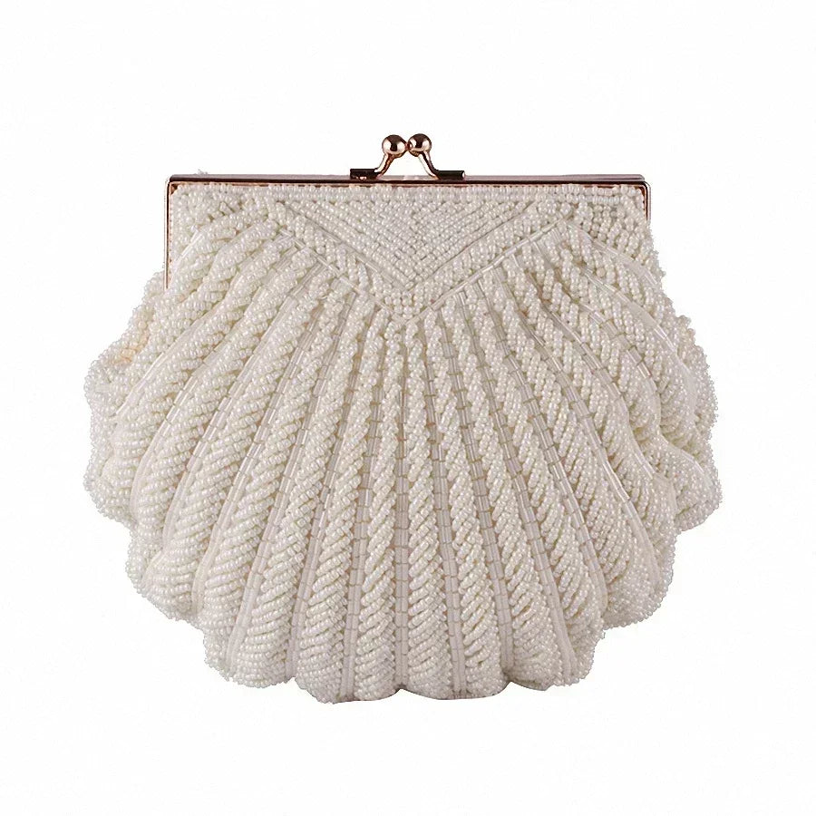 Jonlily Pearl Beaded Evening Clutch Bag – Women’s Wedding & Party Handbag with Shell Design and Chain Strap