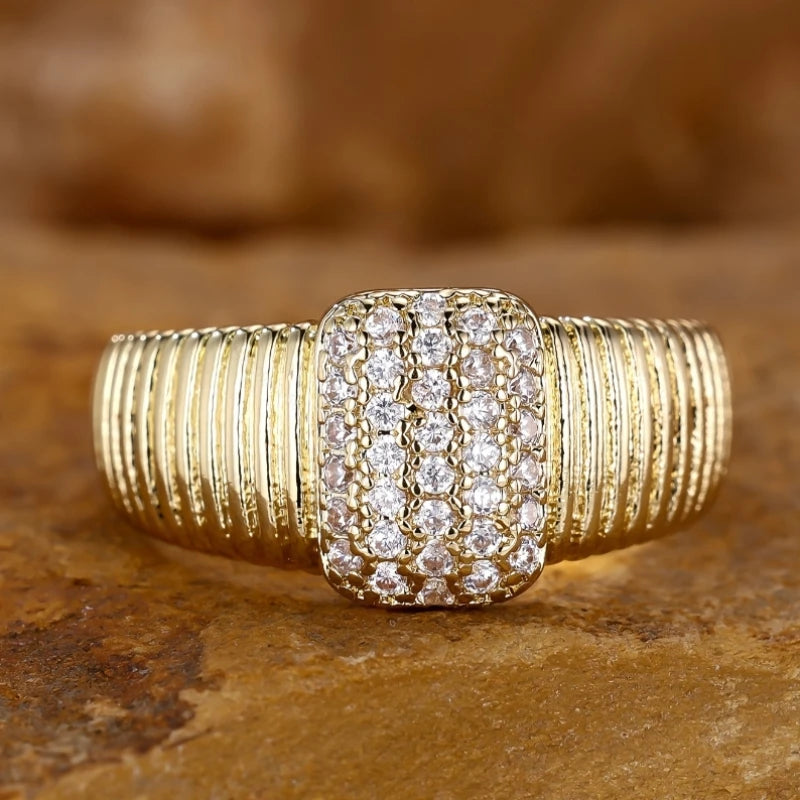 Square Inlaid Zirconia Statement Ring – Modern Luxury for Every Occasion