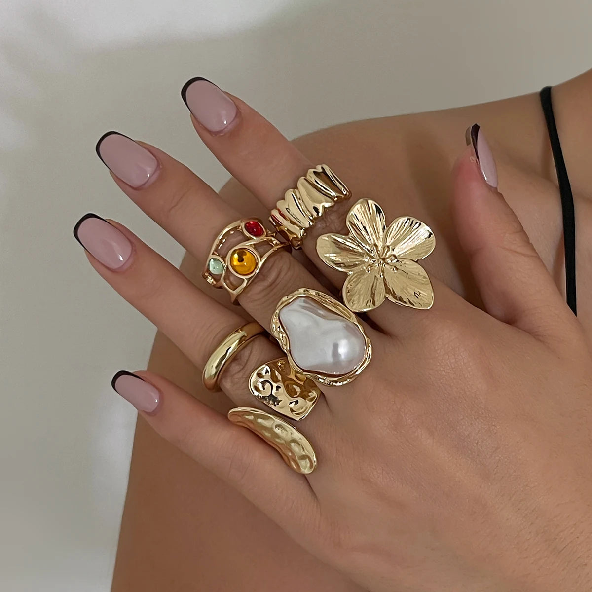 Ingemark 2025 Irregular Baroque Flower Open Ring – Elegant Imitation Pearl Statement Jewellery for Women