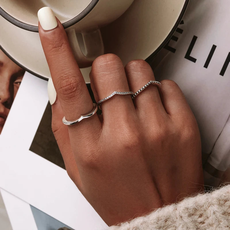 WOSTU 925 Sterling Silver Shimmering Wish Ring – Elegant Stackable Zircon Band Inspired by Timeless Roman Fashion