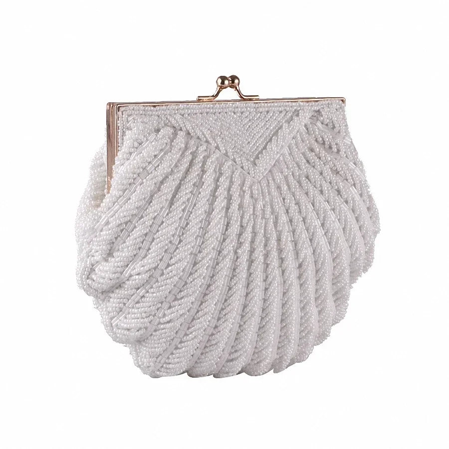 Jonlily Pearl Beaded Evening Clutch Bag – Women’s Wedding & Party Handbag with Shell Design and Chain Strap