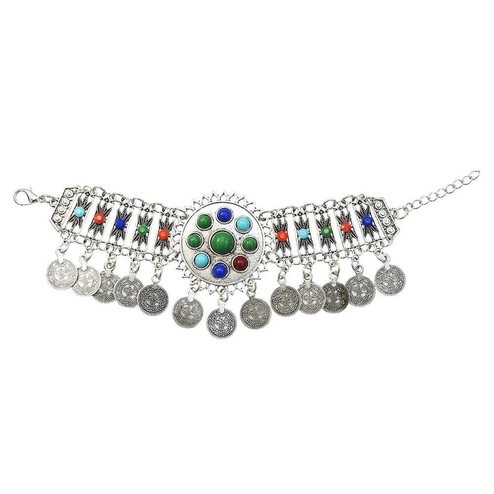 ✨ Bohemian Gypsy Coin Bracelet – Vintage Festival Statement Jewelry with Floral & Tribal Accents, Adjustable Metal Charm for Women