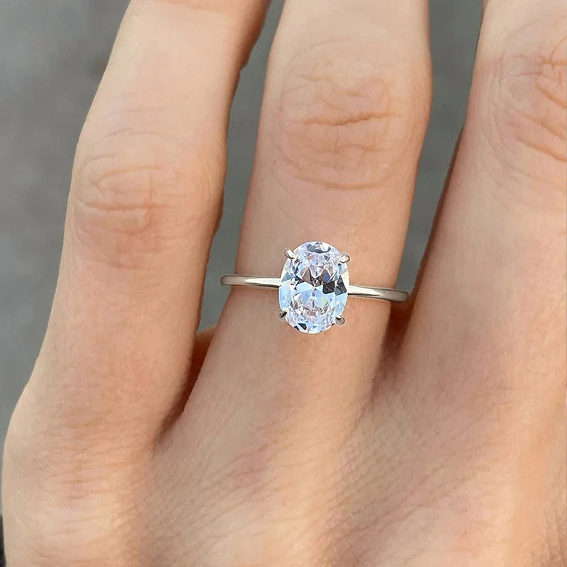 925 Sterling Silver Oval Zircon Ring – Timeless Elegance for Engagements & Weddings