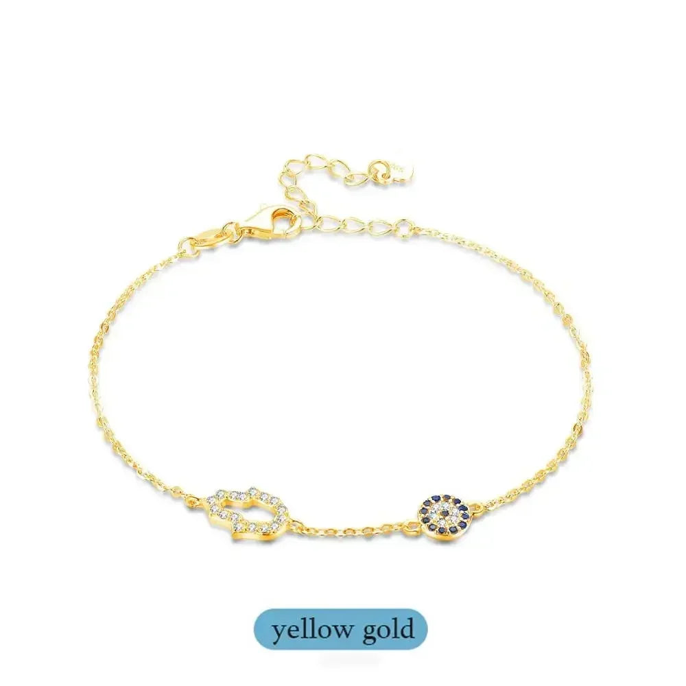 Rome Fortuna Bracelet – 925 Sterling Silver Hamsa & Evil Eye Charm with Blue Zircon
