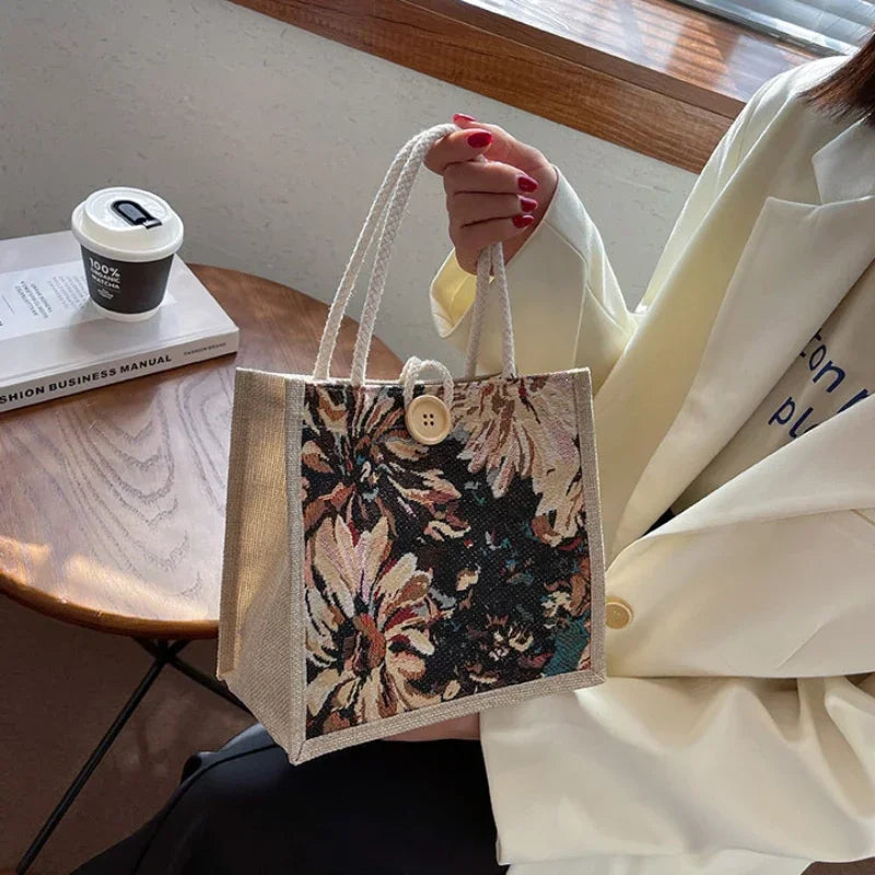 In Rome Firenze Tote – Linen-Style Nylon Top-Handle Bag for Daily Chic & Student Life