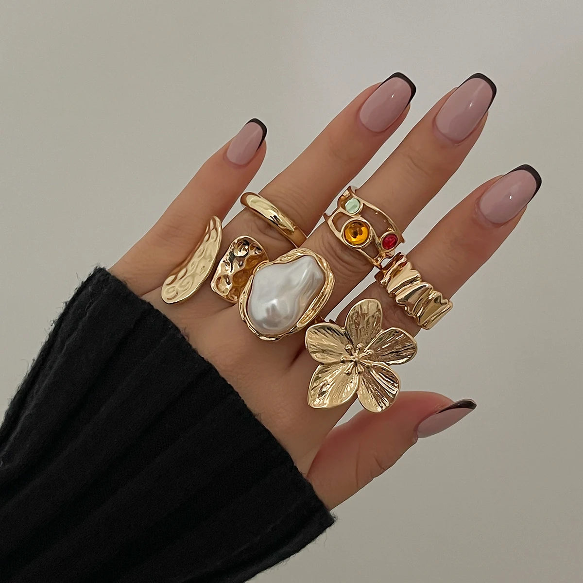 Ingemark 2025 Irregular Baroque Flower Open Ring – Elegant Imitation Pearl Statement Jewellery for Women