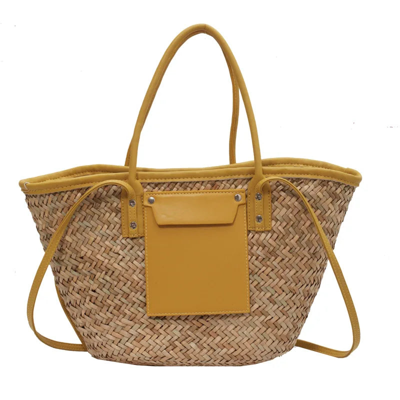 In Rome Capri Bag – Handmade Straw Tote with Chain Detail and Large Capacity