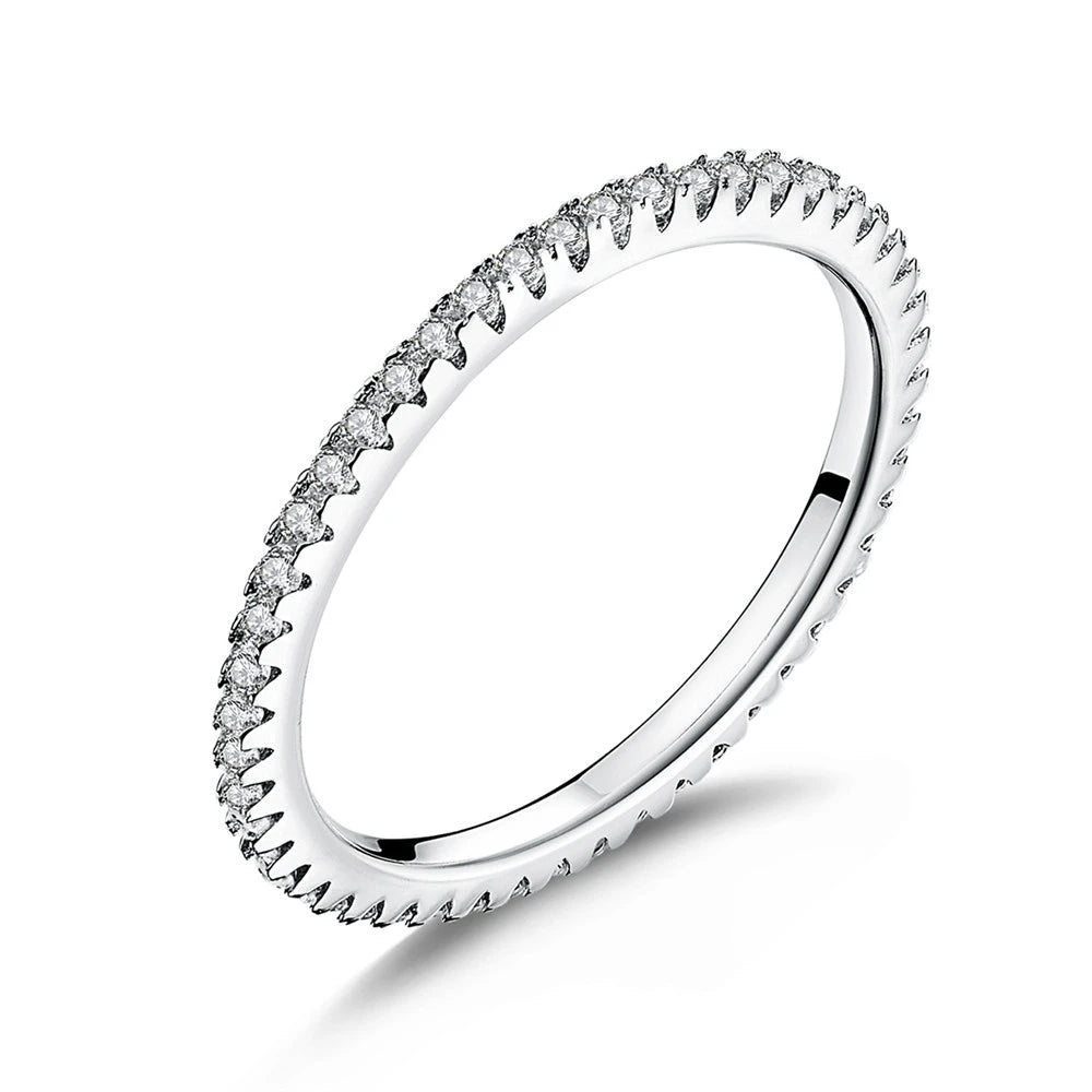 WOSTU 925 Sterling Silver Shimmering Wish Ring – Elegant Stackable Zircon Band Inspired by Timeless Roman Fashion
