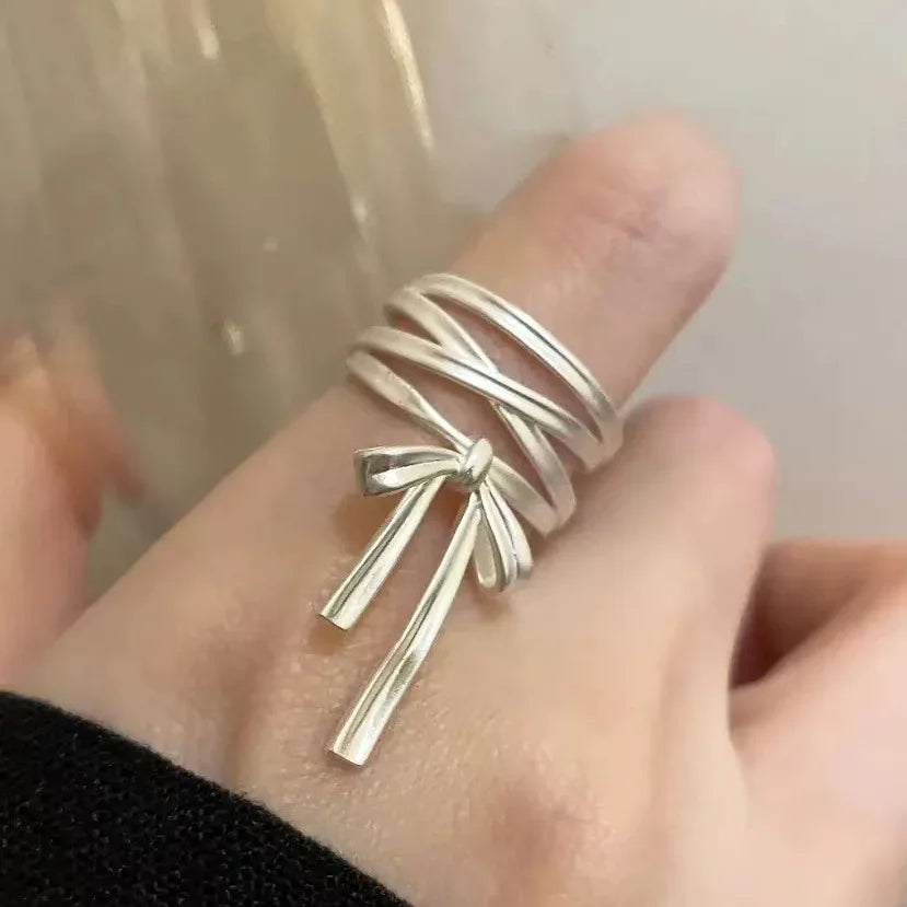 Yerik Y2K Ribbon Bow-Knot Ring & Ear Cuff Set – Ballet Aesthetic K-Pop Inspired Women’s Jewellery