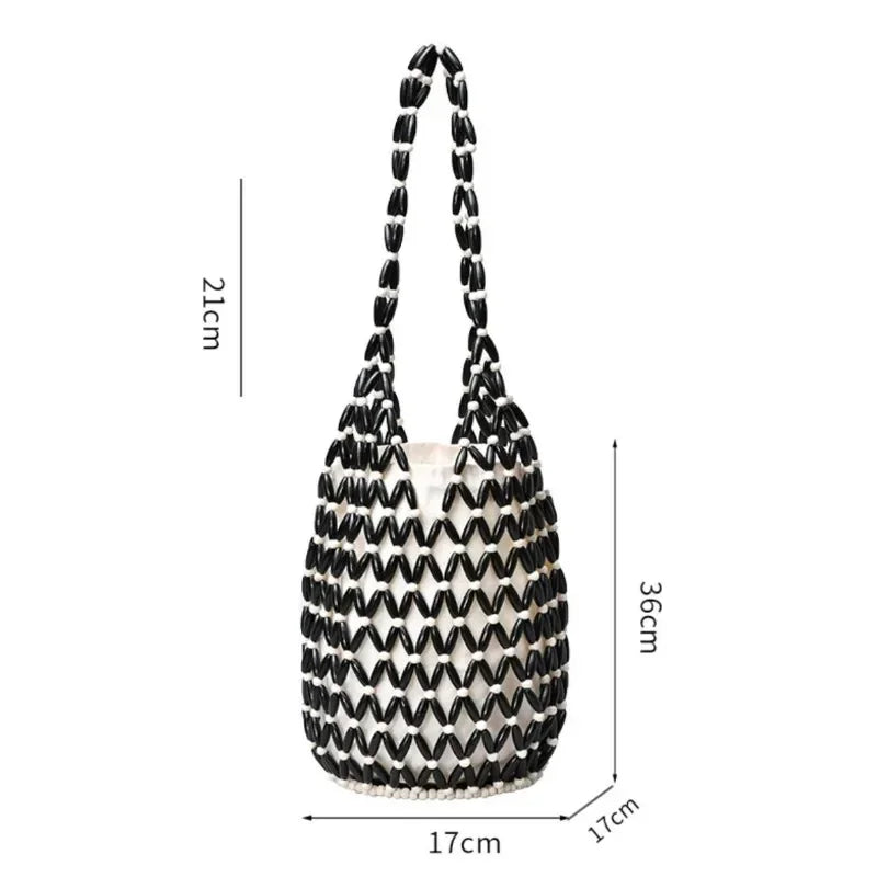 In Rome Amalfi Boho Bag – Handmade Wooden Bead Woven Bucket Tote for Seaside Escapes